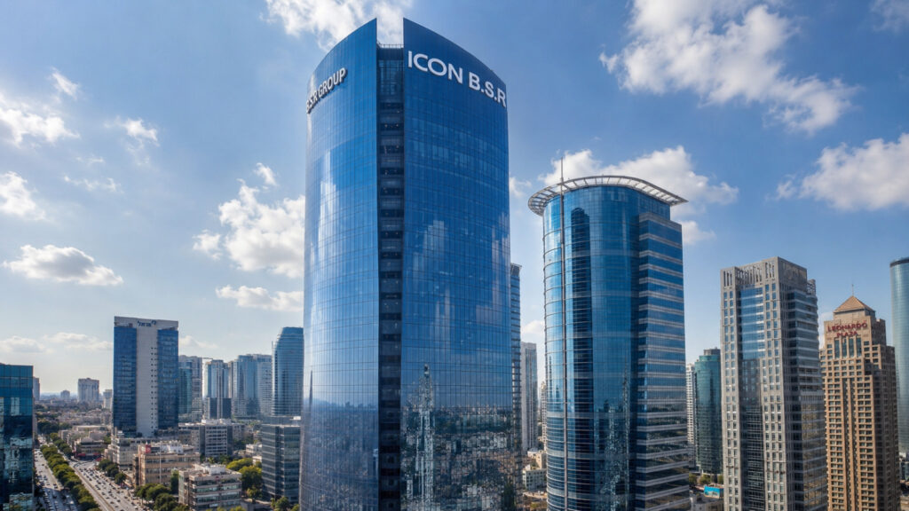 קלוז אפ של מגדל ICON BSR ברמת גן עם חזית זכוכית מודרנית