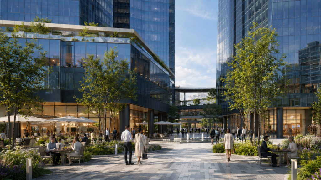 רחבת הכניסה והפודיום המסחרי של K1 Business Park